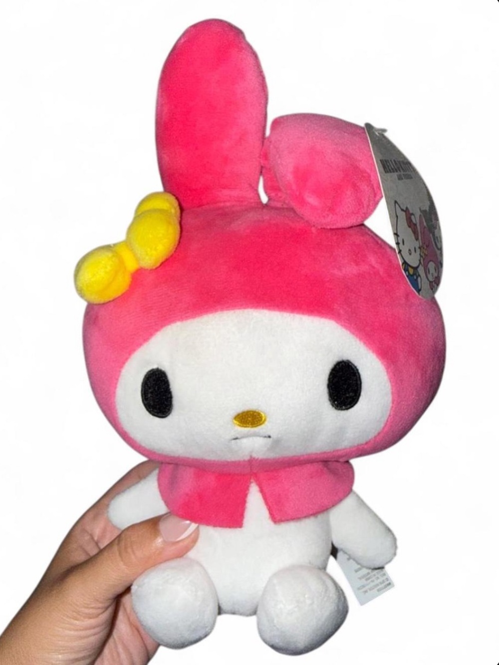 Sanrio My Melody Pink Plush Toy with Yellow Bow - Cute Stuffed Animal